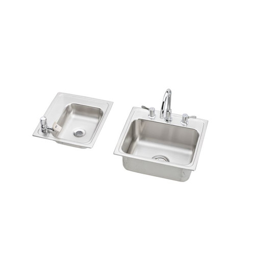Elkay DRKR23417LC Stainless Steel Double Bowl Top Mount Quick-Clip Sink and Faucet Kit with 4 Faucet Holes in Lustrous Highlighted Satin
