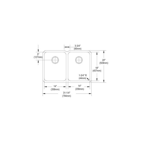 Elkay ELUH3220 Stainless Steel Double Bowl Undermount Sink in Lustrous Highlighted Satin