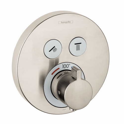 Hansgrohe 15743821 ShowerSelect S Round Thermostatic Trim for 2 Functions, In Brushed Nickel