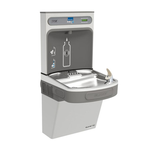 Bottle Filling Station with Single Green ADA Cooler in Stainless Steel