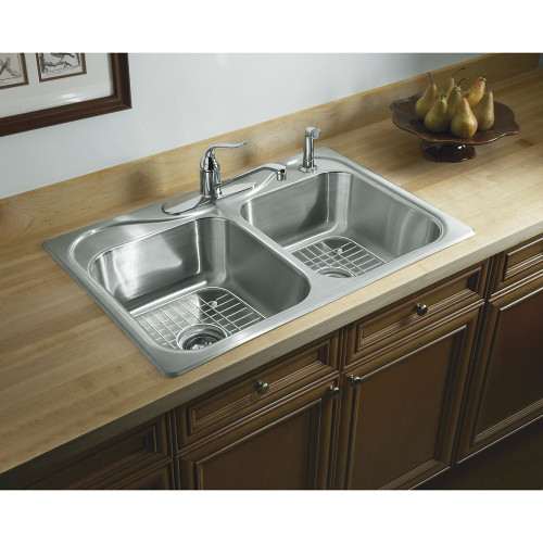 22" x 33" x 7" 3-Holes Top-Mount Double-Equal Kitchen Sink