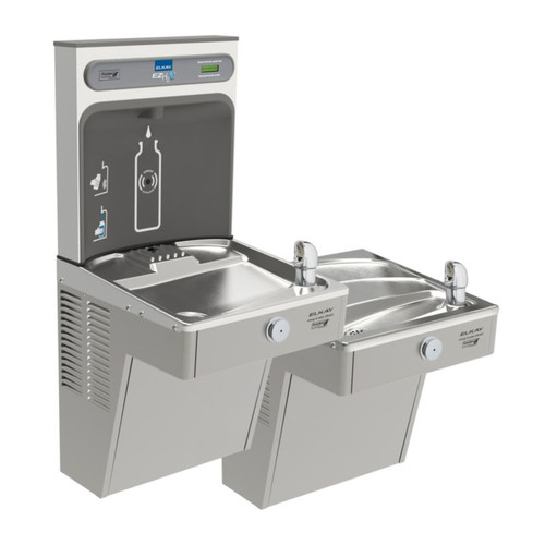 Bottle Filling Station with Bi-Level Green Vandal-Resistant Cooler in Stainless Steel