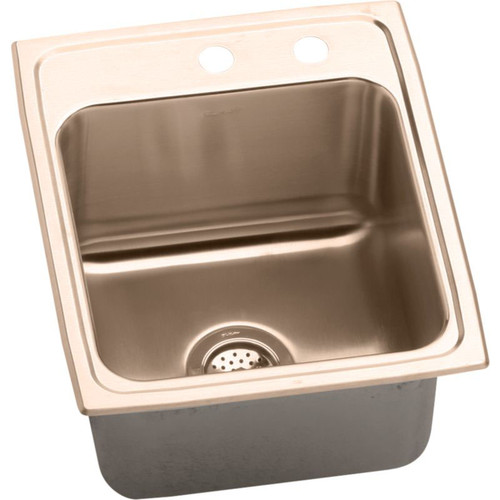17" x 22" x 10-1/8" 18 Gauge CuVerro Antimicrobial Copper Single Bowl Drop-in Sink with Middle Right 2 Faucet Holes in Lustrous Satin