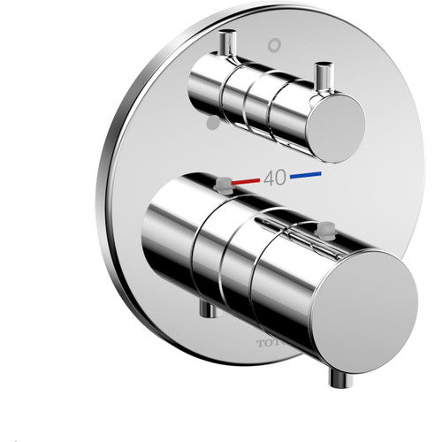 Round Thermostatic Mixing Valve with Volume Control Trim in Polished Chrome