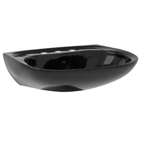 26-in Wall Mounted Bathroom Sink with 3 Faucet Holes Drilled and Overflow in Ebony