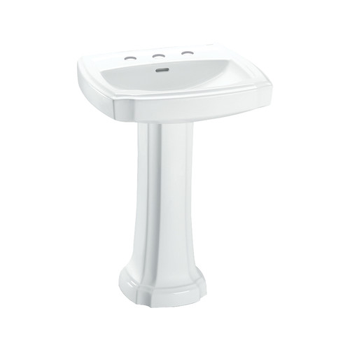 27-1/8-in Pedestal Bathroom Sink with 3 Faucet Holes Drilled and Overflow, Pedestal Included in Cotton
