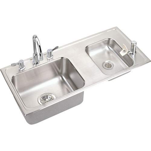 Elkay DRKAD371760RC Stainless Steel Double Bowl Top Mount Sink and Faucet Kit with 4 Faucet Holes in Lustrous Highlighted Satin