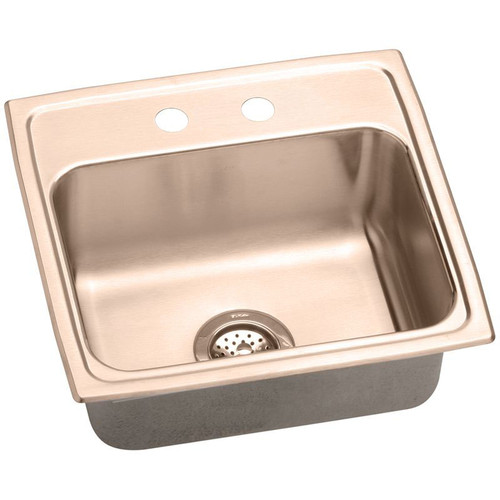 19-1/2" x 19" x 10-1/8" 18 Gauge CuVerro Antimicrobial Copper Single Bowl Drop-in Sink with 2 Faucet Holes in Lustrous Satin