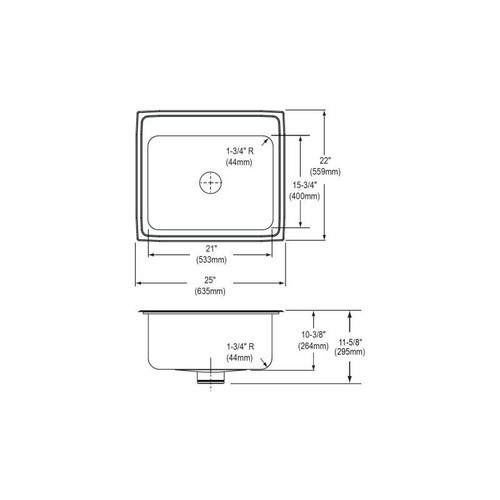 25" x 22" x 10-3/8" 18 Gauge Stainless Steel Single Bowl Drop-in Kitchen Sink with Perfect Drain and 3 Faucet Holes in Lustrous Satin