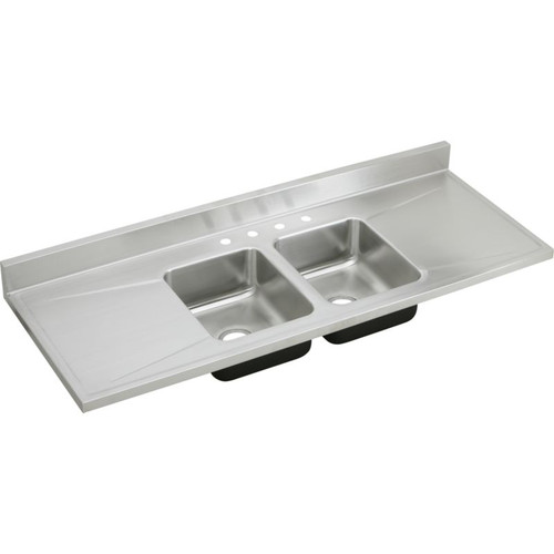 Stainless Steel Double Bowl Sink Top Sink with 4 Faucet Holes in Lustrous Satin