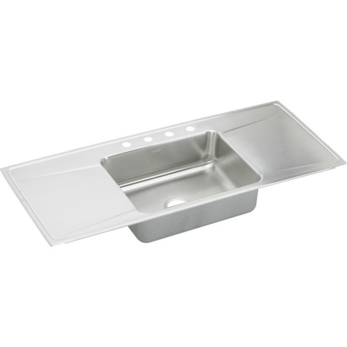 54" x 22" x 7-5/8" 18 Gauge Stainless Steel Single Bowl Drop-in Sink with Drainboard and 4 Faucet Holes in Lustrous Satin