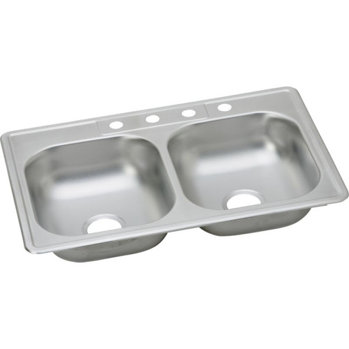 Kingsford K233222 Stainless Steel Double Bowl Top Mount Sink with 2 Faucet Holes in Satin