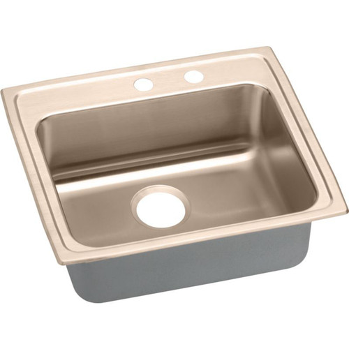 25" x 21-1/4" x 5-1/2" 18 Gauge CuVerro Antimicrobial Copper Single Bowl Drop-in ADA Sink with Middle Right 2 Faucet Holes in Lustrous Satin