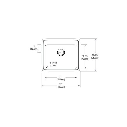 25" x 21-1/4" x 6" 18 Gauge Stainless Steel Single Bowl Drop-in ADA Kitchen Sink with 4 Faucet Holes in Lustrous Satin