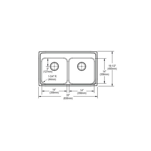 33" x 19-1/2" x 5" 18 Gauge Stainless Steel Equal Double Bowl Quick-Clip Drop-in ADA Kitchen Sink with 4 Faucet Holes in Lustrous Satin