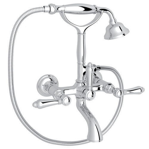 Rohl A1401LMAPC Exposed Wall Mount Tub Filler with Handshower and Metal Lever Handle, Polished Chrome