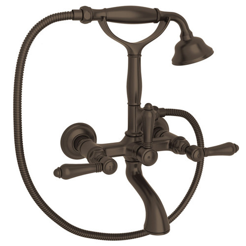 Rohl A1401LMTCB Exposed Wall Mount Tub Filler with Handshower and Metal Lever Handle, Tuscan Brass