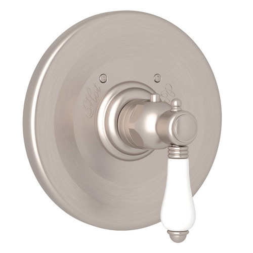 Rohl A4914LPSTN Trim Plate without Volume Control with White Porcelain Lever Handle, Satin Nickel