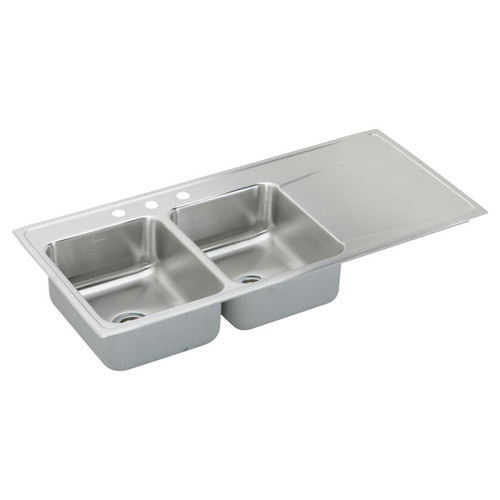 48" x 22" x 7-5/8" 18 Gauge Stainless Steel Equal Double Bowl Drop-in Sink with Left Drainboard and 3 Faucet Holes in Lustrous Satin
