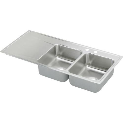 48" x 22" x 7-5/8" 18 Gauge Stainless Steel Equal Double Bowl Drop-in Sink with Right Drainboard and Middle Right 2 Faucet Holes in Lustrous Satin