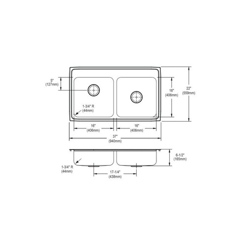 37" x 22" x 7-5/8" 18 Gauge Stainless Steel Equal Double Bowl Drop-in Kitchen Sink with 2 Faucet Holes in Lustrous Satin