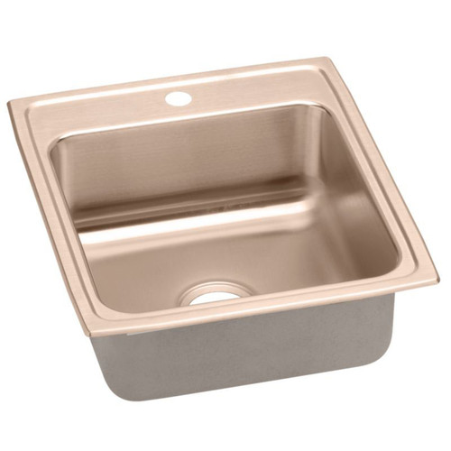 19-1/2" x 22" x 6-1/2" 18 Gauge CuVerro Antimicrobial Copper Single Bowl Drop-in ADA Sink with 1 Faucet Hole in Lustrous Satin