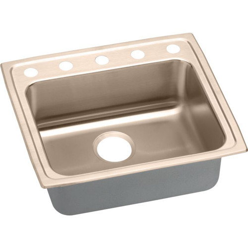 25" x 21-1/4" x 4-1/2" 18 Gauge CuVerro Antimicrobial Copper Single Bowl Drop-in ADA Sink with 5 Faucet Holes in Lustrous Satin