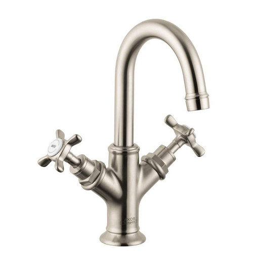 Bathroom Faucet Single Hole Faucet with Cross Handles in Brushed Nickel