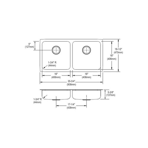 Elkay ELUHAD361855 Stainless Steel Double Bowl Undermount Sink in Lustrous Highlighted Satin