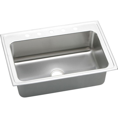Elkay DLRS3322105 Stainless Steel Single Bowl Top Mount Sink with 5 Faucet Holes in Lustrous Highlighted Satin