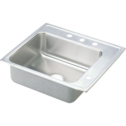22" x 19-1/2" x 5-1/2" 18 Gauge Stainless Steel Single Bowl Drop-in Classroom ADA Sink with 3 Faucet Holes and 1 Right Slotted Hole in Lustrous Satin