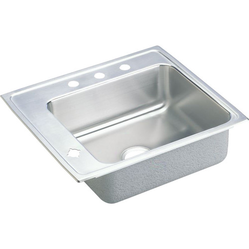 22" x 19-1/2" x 7-1/2" 18 Gauge Stainless Steel Single Bowl Drop-in Classroom Sink with 3 Faucet Holes and 1 Left Slotted Hole in Lustrous Satin