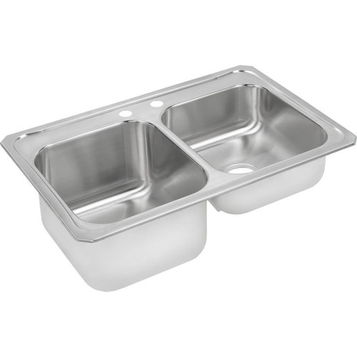 33" x 22" x 10-1/4" 20 Gauge Stainless Steel Double Bowl Drop-in Kitchen Sink with 2 Faucet Holes and Right Side Small Bowl in Brushed Satin
