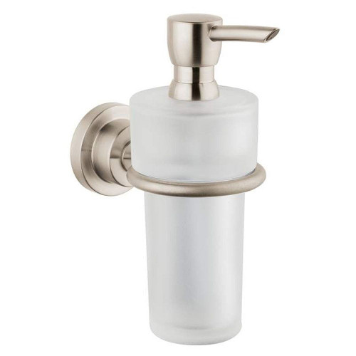 Soap Lotion Dispenser Frosted Glass Wall Mounted with 8oz Capacity in Brushed Nickel
