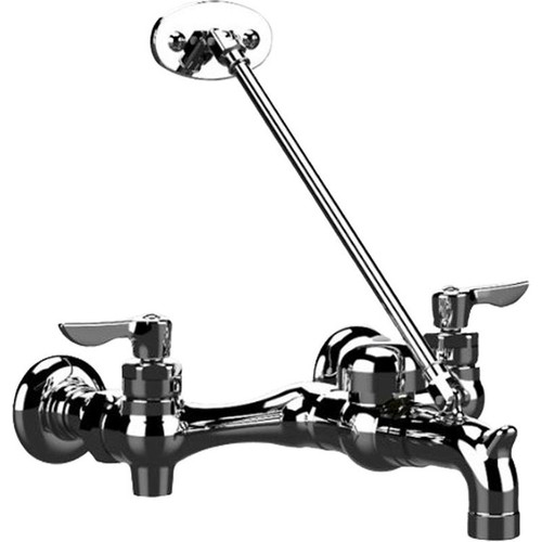 Exposed Yoke Wall-Mount Utility Faucet with Top Brace and Lever Handles in Chrome