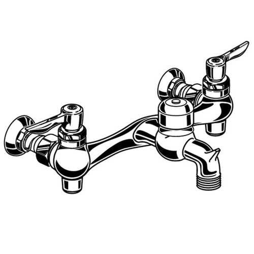 Exposed Yoke Wall Mount Service Sink Faucet with Vandal - Resistant Handles and 3" Spout with Vacuum Breaker in Rough Chrome