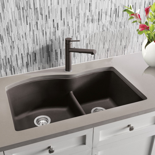 32-In X 20.875-In Double-Basin Granite Undermount 2-Hole Residential Kitchen Sink in Cafe Brown
