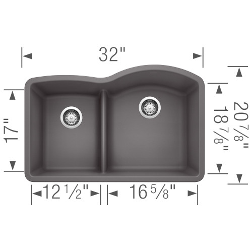 32-In X 20.875-In Double-Basin Granite Undermount Residential Kitchen Sink in Cinder