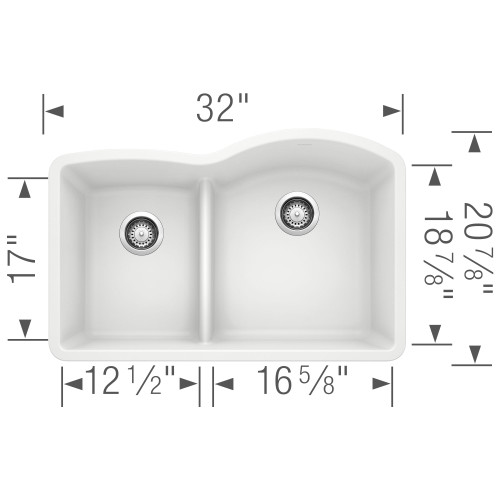 32-In X 20.875-In Double-Basin Granite Undermount Residential Kitchen Sink in White