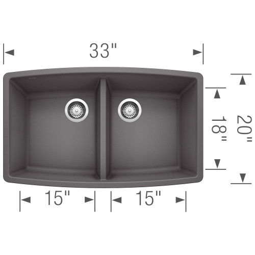20-In X 33-In Double-Basin Granite Undermount Residential Kitchen Sink in Cinder