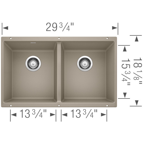 18.12-In X 29.75-In Double-Basin Granite Undermount Kitchen Sink in Truffle