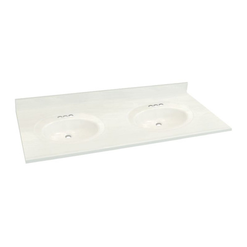 61-in x 22-in 3-Pack Bathroom Double Bowl Vanity Top in White on White