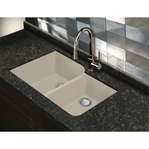 31.75-in x 20.75-in x 9.5-in silQ Granite Kitchen Sink with 1-3/4 Offset Double bowls, Undermount Installation, in Cafe Latte