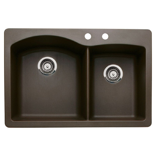 Blanco 440213-2 22-In X 33-In Double-Basin Granite Drop-In Or Undermount 2-Hole Residential Kitchen Sink in Cafe Brown