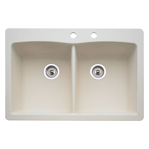 22-In X 33-In Double-Basin Granite Drop-In Or Undermount 2-Hole Residential Kitchen Sink in Biscuit