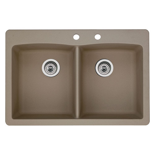 22-In X 33-In Double-Basin Granite Drop-In Or Undermount 2-Hole Residential Kitchen Sink in Truffle
