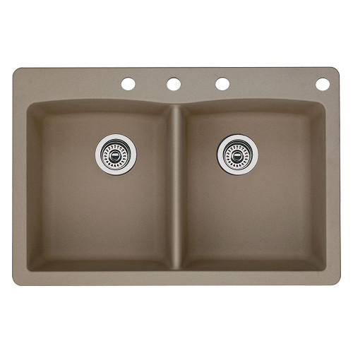 22-In X 33-In Double-Basin Granite Drop-In Or Undermount 4-Hole Residential Kitchen Sink in Truffle