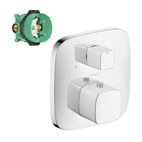 Hansgrohe K15771-01850WC PuraVida Thermostatic Trim with Volume Control and Diverter with Rough-In in White/Chrome