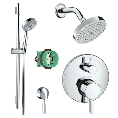 Hansgrohe KSH04447-04342-66PC Raindance Shower Faucet Kit with Handshower Wallbar PBV Trim with Diverter and Rough-in in Chrome