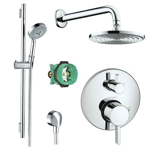 Hansgrohe KSH04447-27474-66PC Raindance Shower Faucet Kit with Handshower Wallbar PBV Trim with Diverter and Rough-in in Chrome
